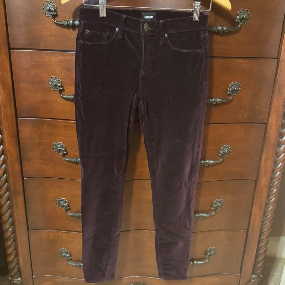 HUDSON Nico Midrise Velvet Skinny Jeans in Dark Plum - Picture 2 of 12